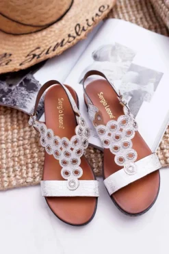 Best Sandały Damskie Płaskie Sergio Leone SK012 Białe Livian Damskie Sandały Płaskie