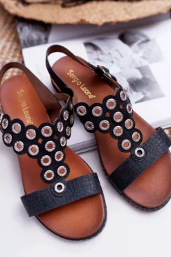 Sandały Płaskie>Buty Sergio Leone Sandały Damskie Płaskie Sergio Leone SK012 Czarne Livian