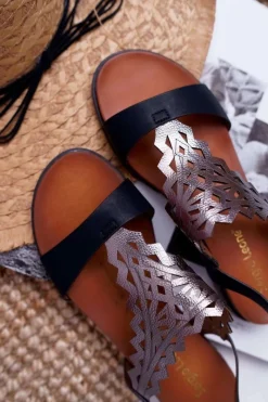 Online Buty Sergio Leone Sandały Damskie Płaskie Sergio Leone SK011 Czarne Lirielle