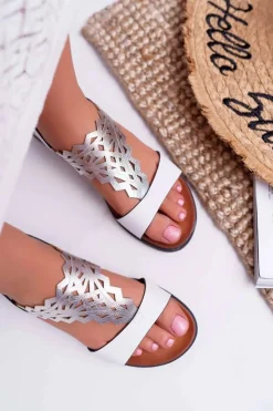 Outlet Sandały Damskie Płaskie Sergio Leone SK011 Białe Lirielle Damskie Sandały Płaskie