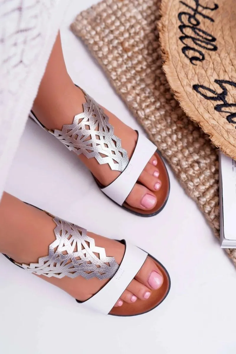 Outlet Sandały Damskie Płaskie Sergio Leone SK011 Białe Lirielle Damskie Sandały Płaskie