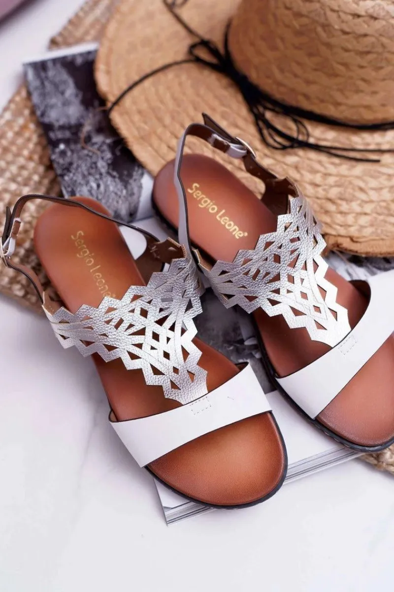 Outlet Sandały Damskie Płaskie Sergio Leone SK011 Białe Lirielle Damskie Sandały Płaskie