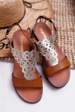 Sandały Płaskie></noscript>Buty Sergio Leone Sandały Damskie Płaskie Sergio Leone SK011 Camel Lirielle