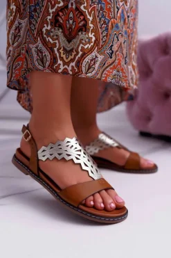 Sandały Płaskie></noscript>Buty Sergio Leone Sandały Damskie Płaskie Sergio Leone SK011 Camel Lirielle