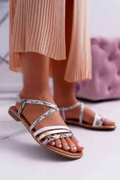 Sandały Płaskie>Boto Sandały Damskie Płaskie Skóra Węża Białe Dahira