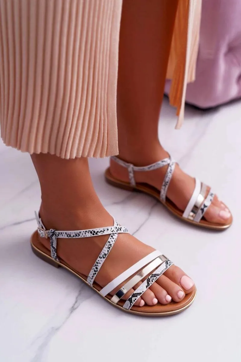 Sandały Płaskie>Boto Sandały Damskie Płaskie Skóra Węża Białe Dahira