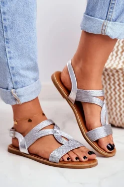 Best Sandały Damskie Płaskie Srebrne Rachel Damskie Sandały Płaskie