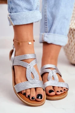 Best Sandały Damskie Płaskie Srebrne Rachel Damskie Sandały Płaskie