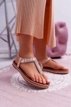 Sale Sandały Damskie Płaskie Wsuwane Z Cyrkoniami Champagne Mabellena Damskie Sandały Płaskie