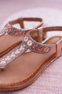 Sale Sandały Damskie Płaskie Wsuwane Z Cyrkoniami Champagne Mabellena Damskie Sandały Płaskie