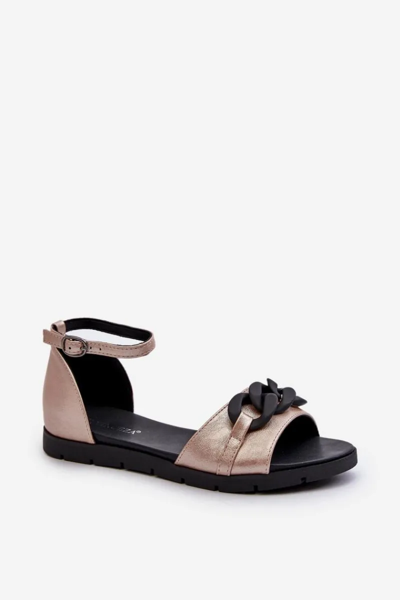 Outlet Sandały Damskie Płaskie Z Łańcuchem Vinceza 17320 Złote Damskie Sandały Płaskie