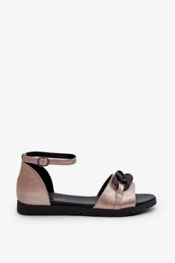 Outlet Sandały Damskie Płaskie Z Łańcuchem Vinceza 17320 Złote Damskie Sandały Płaskie