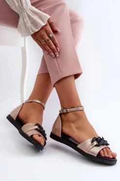 Outlet Sandały Damskie Płaskie Z Łańcuchem Vinceza 17320 Złote Damskie Sandały Płaskie