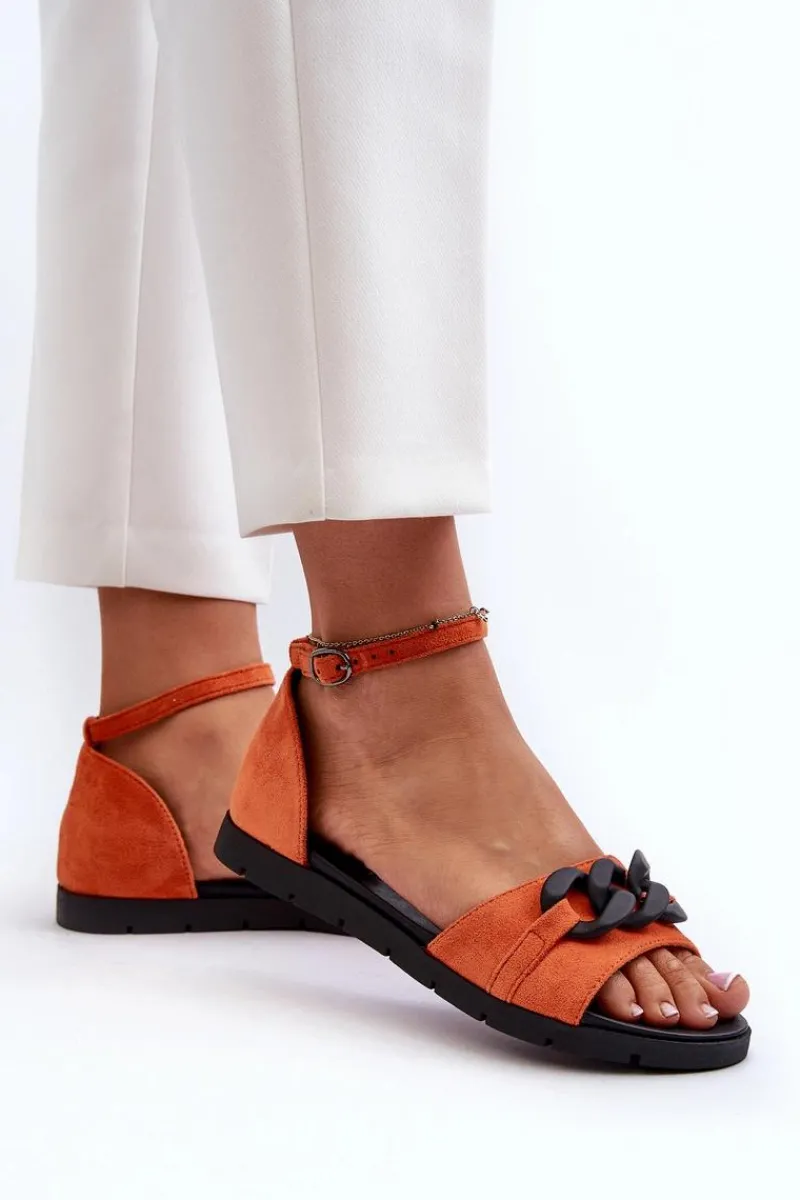 Sandały Płaskie>Buty damskie Vinceza Sandały Damskie Płaskie Z Łańcuchem Vinceza 17320 Pomarańczowe