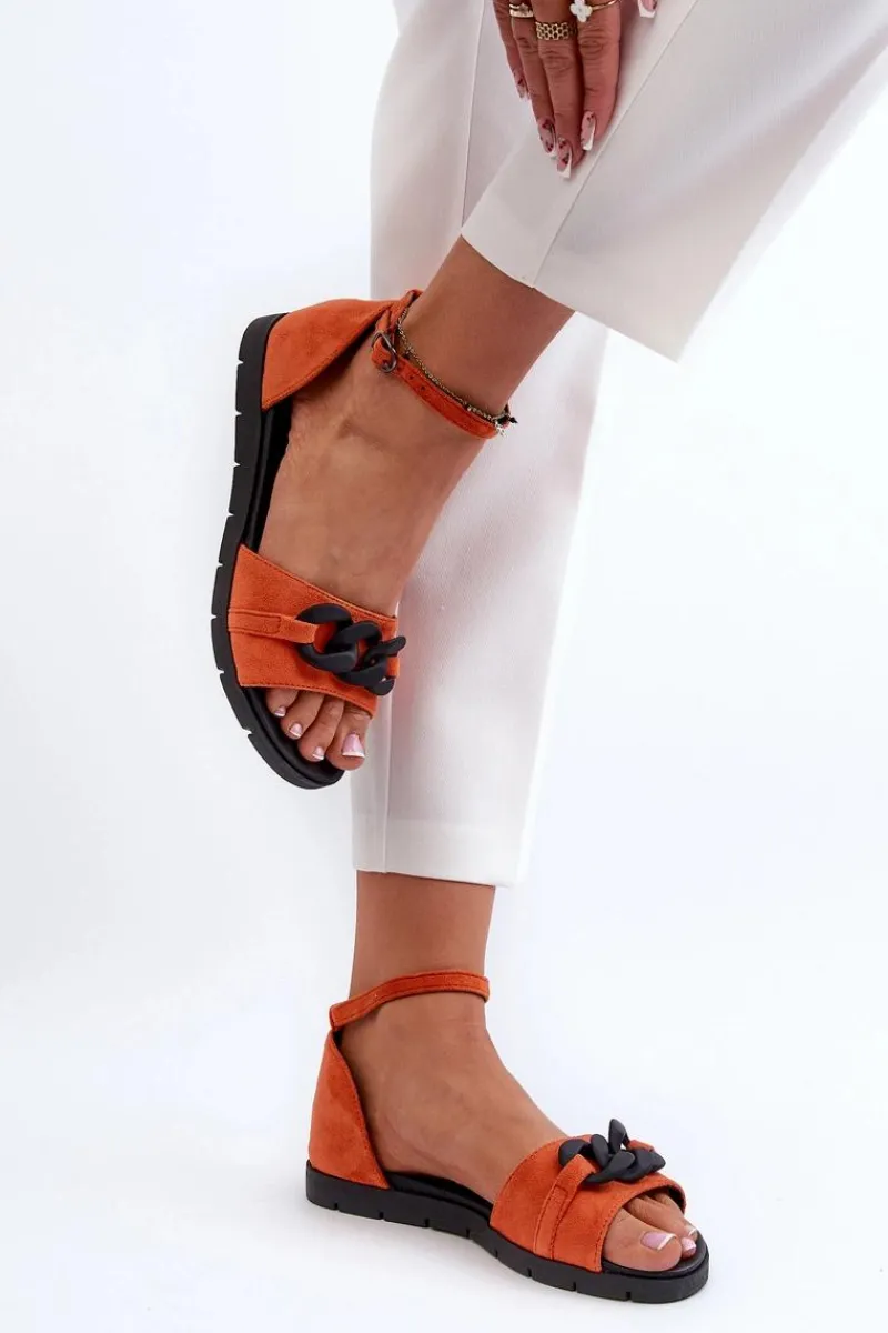 Sandały Płaskie>Buty damskie Vinceza Sandały Damskie Płaskie Z Łańcuchem Vinceza 17320 Pomarańczowe