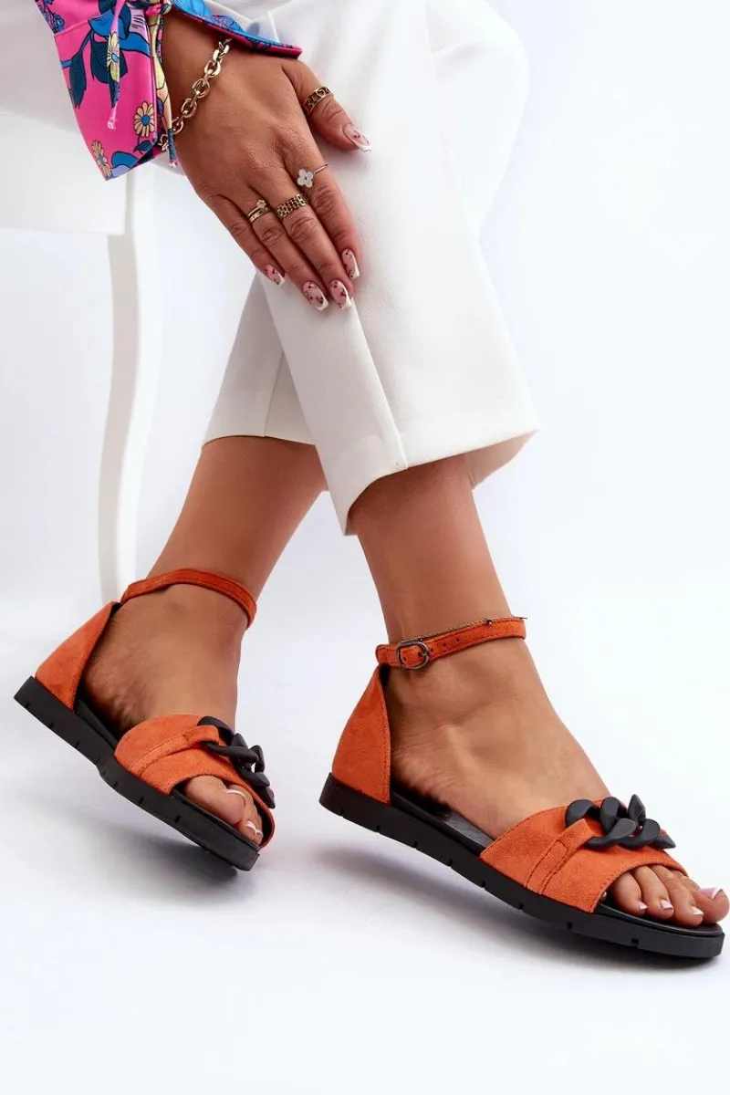 Sandały Płaskie>Buty damskie Vinceza Sandały Damskie Płaskie Z Łańcuchem Vinceza 17320 Pomarańczowe