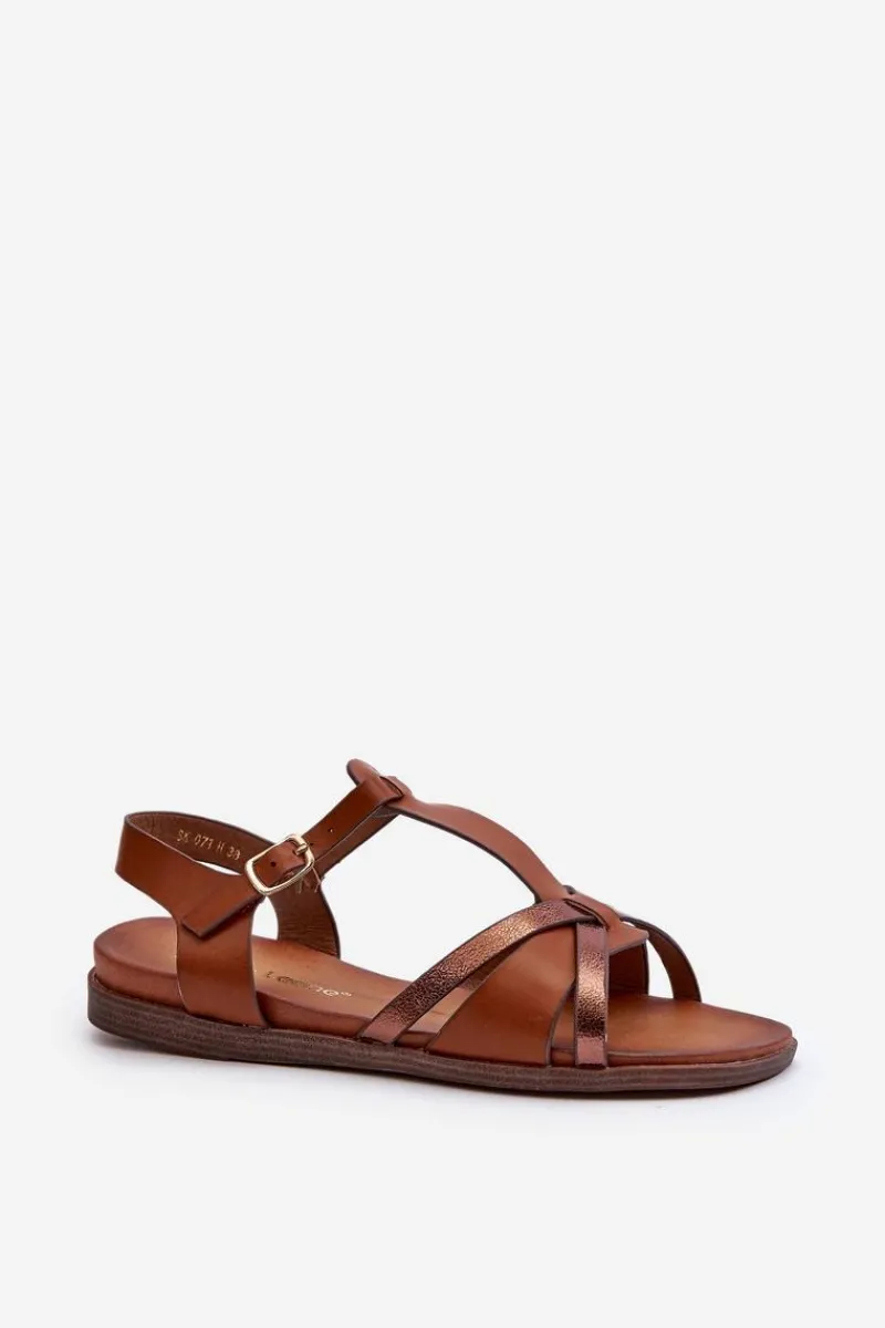 Sandały Płaskie>Buty Sergio Leone Sandały Damskie Płaskie Z Eko Skóry Sergio Leone SK071H Brązowe