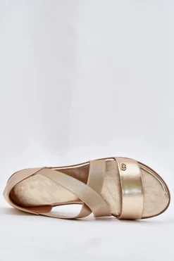 New Sandały Damskie Płaskie Z Elastycznymi Paskami Złote Marinea Damskie Sandały Płaskie