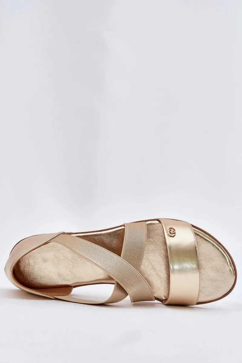 New Sandały Damskie Płaskie Z Elastycznymi Paskami Złote Marinea Damskie Sandały Płaskie