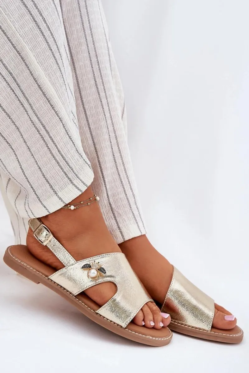 Sandały Płaskie>Buty damskie Vinceza Sandały Damskie Płaskie Z Ozdobnym Detalem Vinceza 17378 Złote Złoty