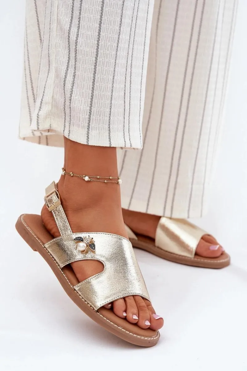 Sandały Płaskie>Buty damskie Vinceza Sandały Damskie Płaskie Z Ozdobnym Detalem Vinceza 17378 Złote Złoty