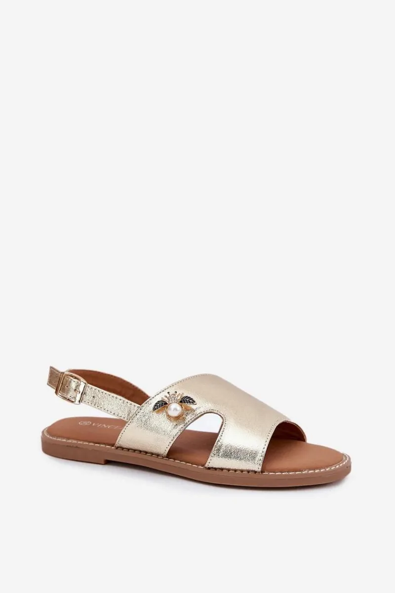 Sandały Płaskie>Buty damskie Vinceza Sandały Damskie Płaskie Z Ozdobnym Detalem Vinceza 17378 Złote Złoty