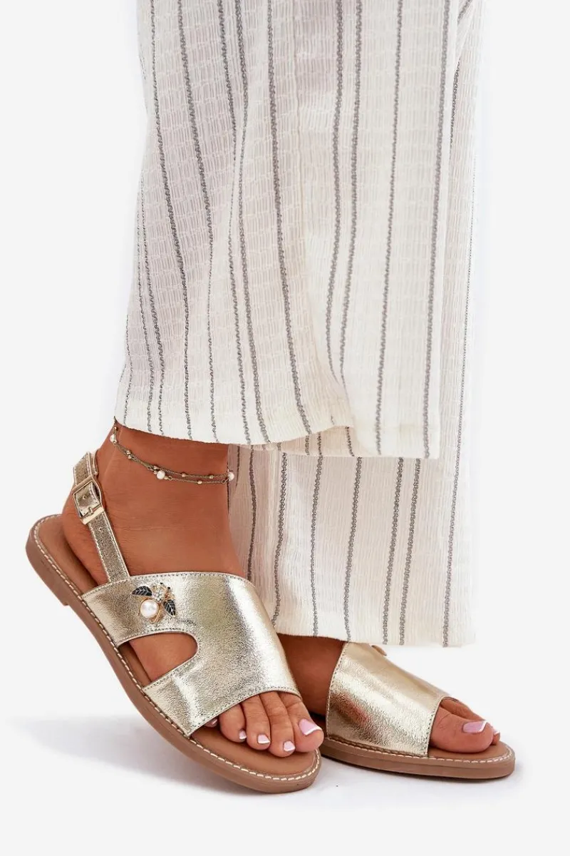 Sandały Płaskie>Buty damskie Vinceza Sandały Damskie Płaskie Z Ozdobnym Detalem Vinceza 17378 Złote Złoty