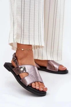 Clearance Sandały Damskie Płaskie Z Ozdobnym Detalem Vinceza 17378 Srebrne Damskie Sandały Płaskie