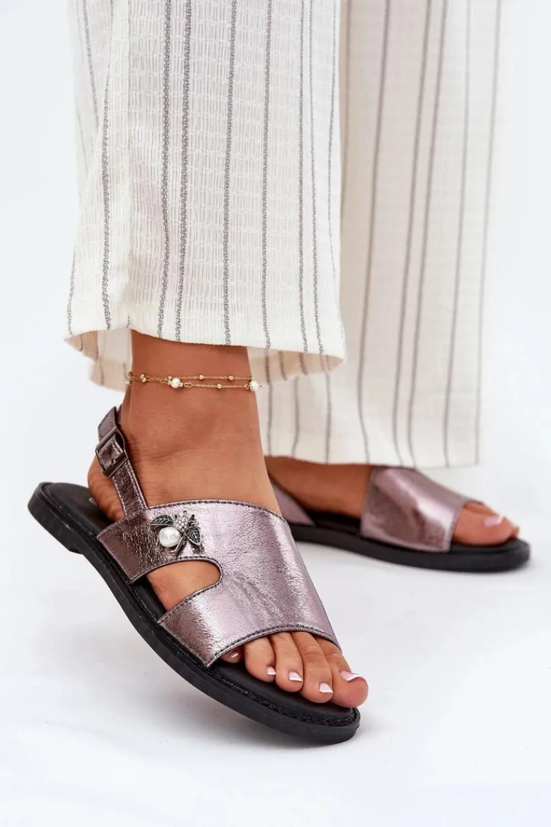 Clearance Sandały Damskie Płaskie Z Ozdobnym Detalem Vinceza 17378 Srebrne Damskie Sandały Płaskie