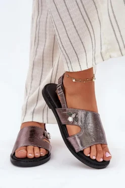 Clearance Sandały Damskie Płaskie Z Ozdobnym Detalem Vinceza 17378 Srebrne Damskie Sandały Płaskie