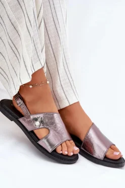 Clearance Sandały Damskie Płaskie Z Ozdobnym Detalem Vinceza 17378 Srebrne Damskie Sandały Płaskie