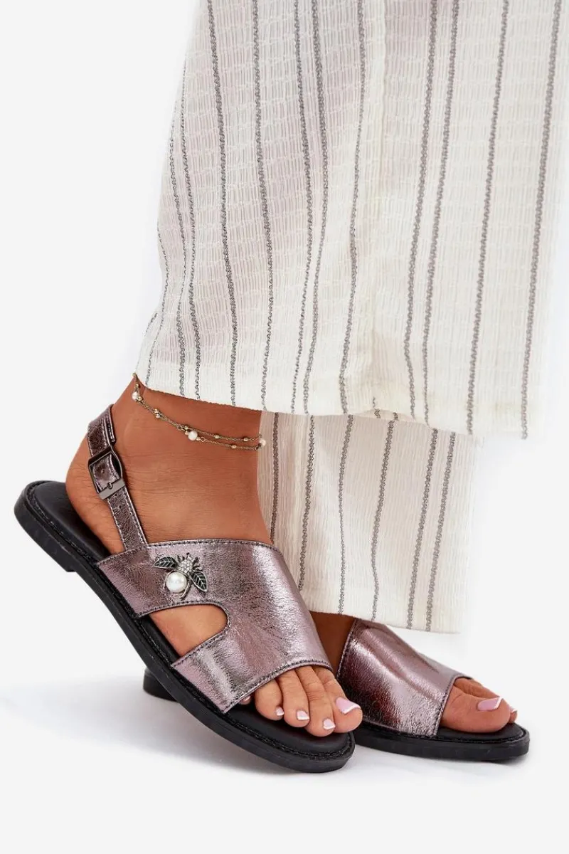 Clearance Sandały Damskie Płaskie Z Ozdobnym Detalem Vinceza 17378 Srebrne Damskie Sandały Płaskie