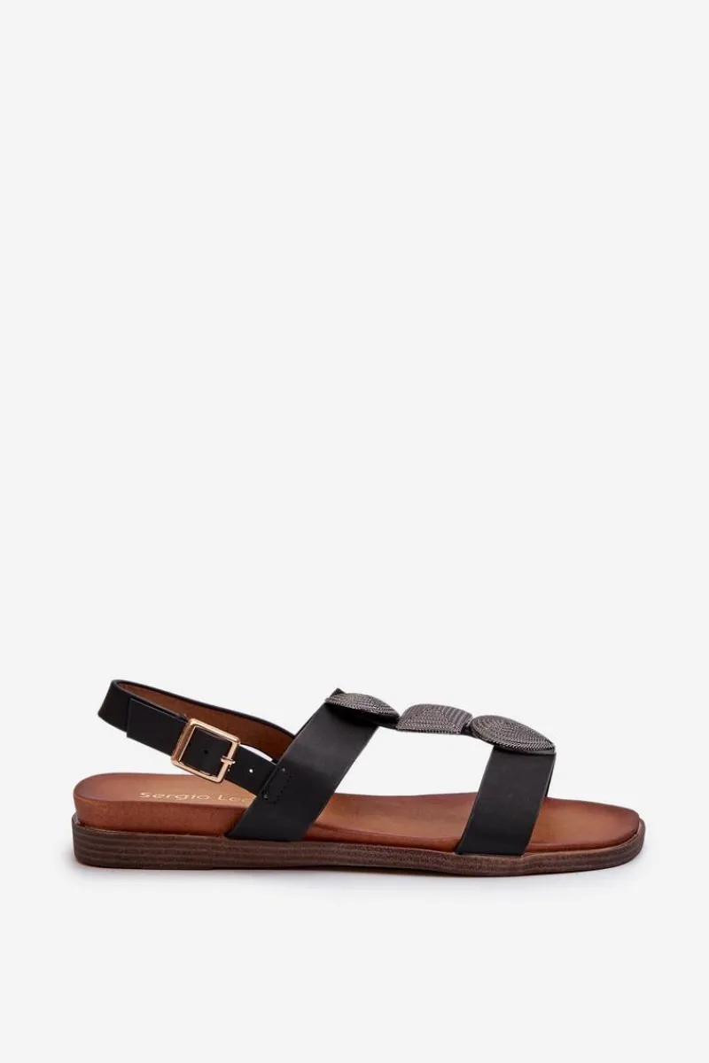 Sandały Płaskie>Buty Sergio Leone Sandały Damskie Płaskie Z Ozdobami Sergio Leone SK072H Czarne Czarny