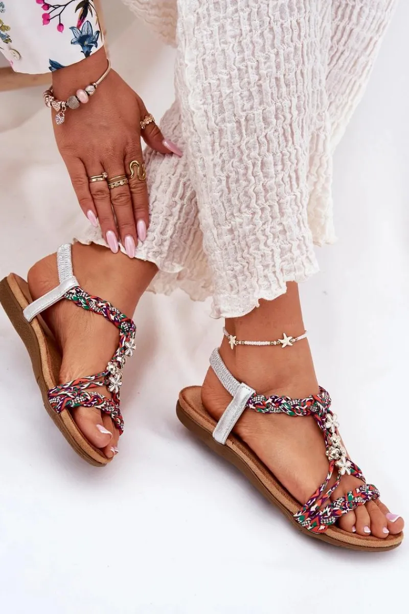Sandały Płaskie>Artiker Sandały Damskie Płaskie Z Plecionymi Paskami I Przypinkami 54C1322 Multikolor Wielokolorowy