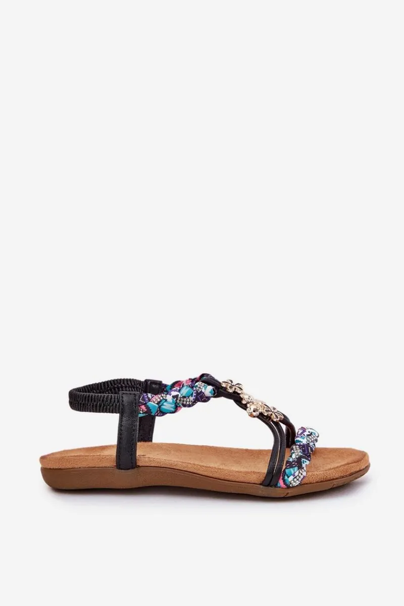 Sandały Płaskie>Artiker Sandały Damskie Płaskie Z Plecionymi Paskami I Przypinkami 54C1331 Czarne