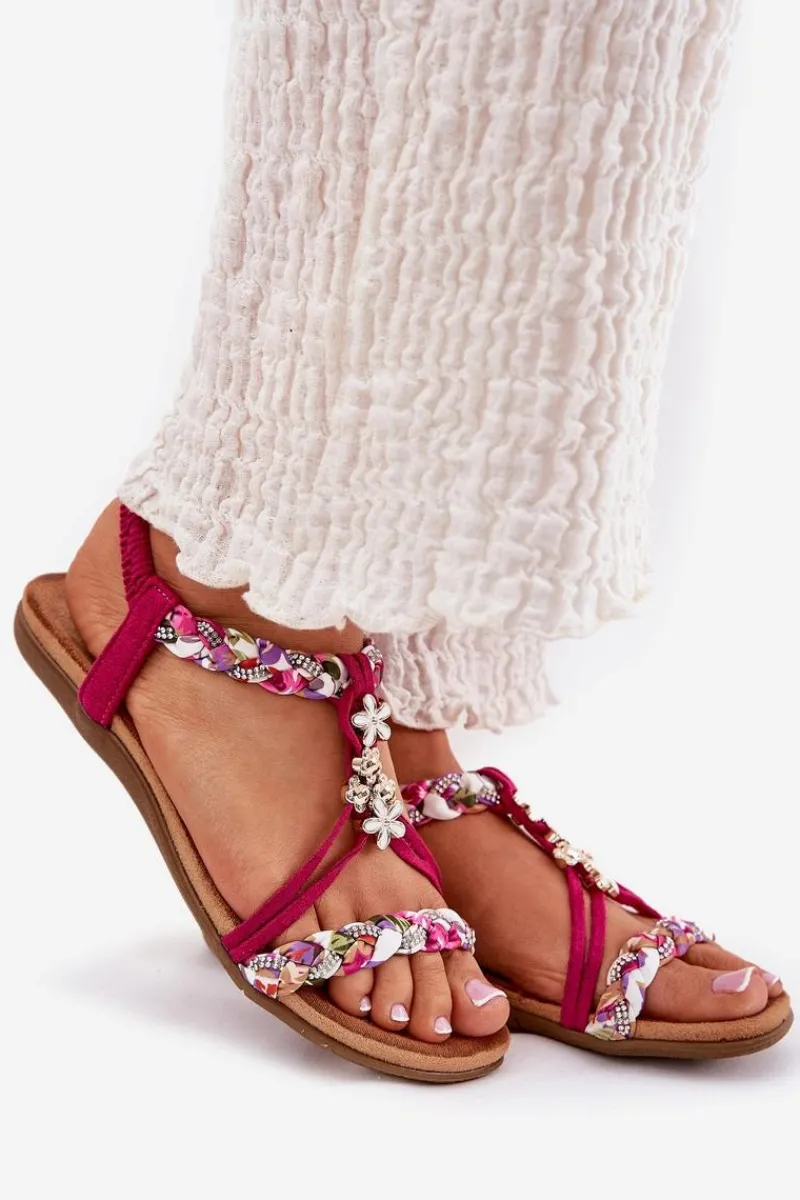Sandały Płaskie>Artiker Sandały Damskie Płaskie Z Plecionymi Paskami I Przypinkami 56C1314 Fuksja Różowy