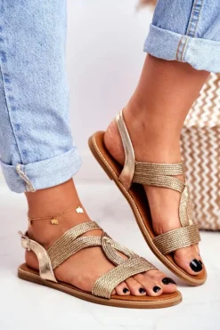 Boto Sandały Damskie Płaskie Złote Rachel