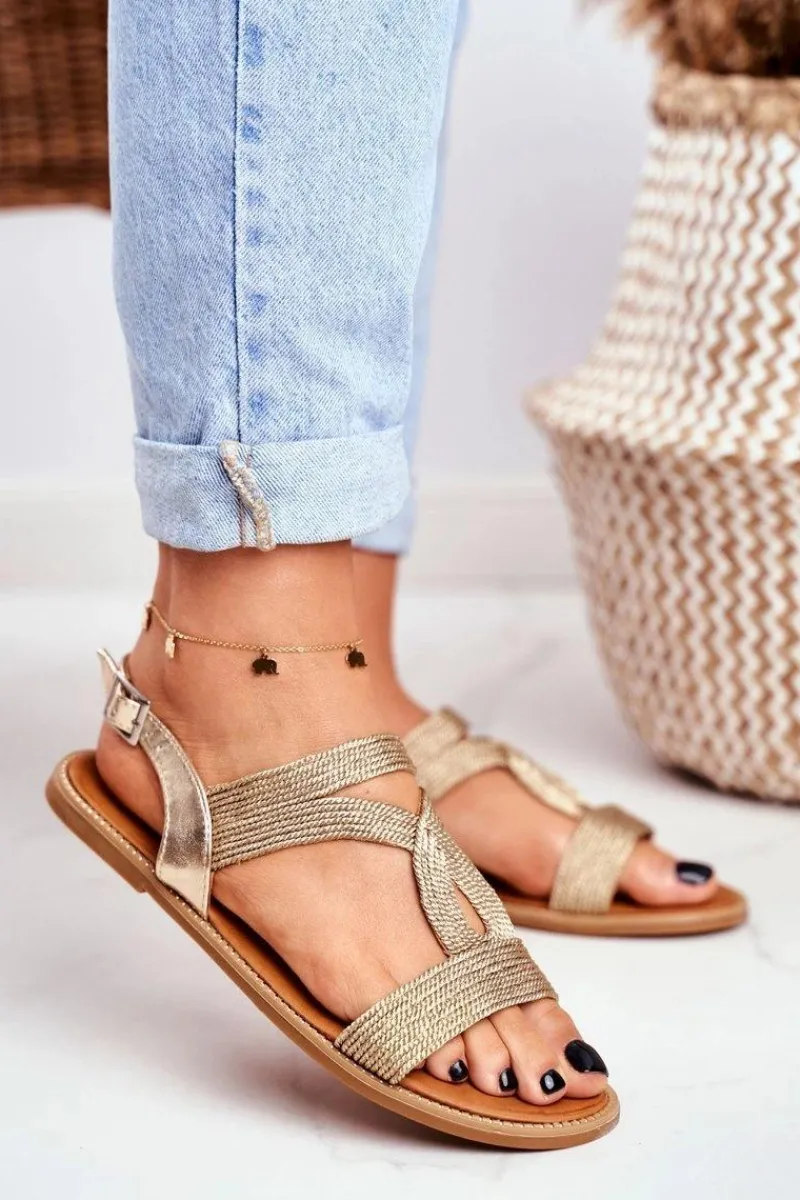 Boto Sandały Damskie Płaskie Złote Rachel