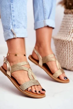 Boto Sandały Damskie Płaskie Złote Rachel