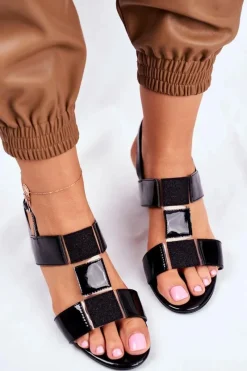 Sandały Na Obcasie>Buty Sergio Leone Sandały Damskie Sergio Leone Lakierowane Czarne SK910