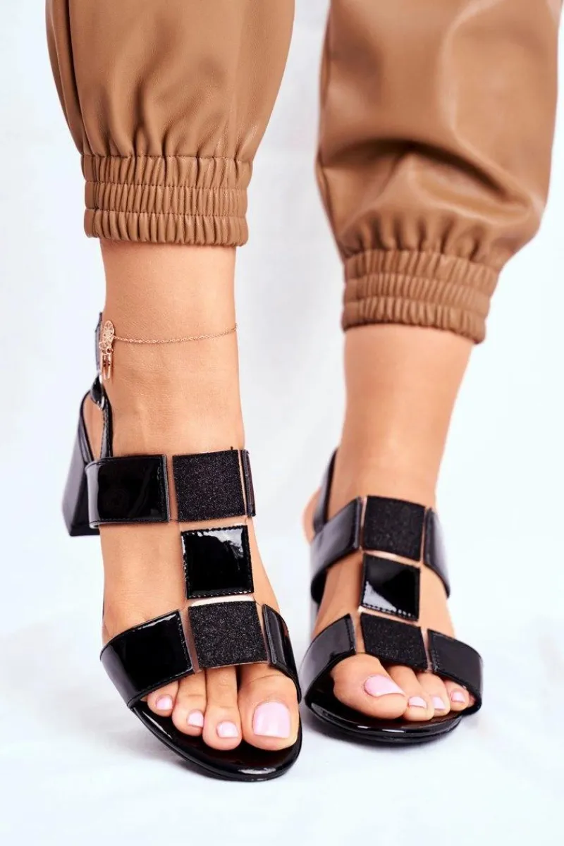 Sandały Na Obcasie>Buty Sergio Leone Sandały Damskie Sergio Leone Lakierowane Czarne SK910