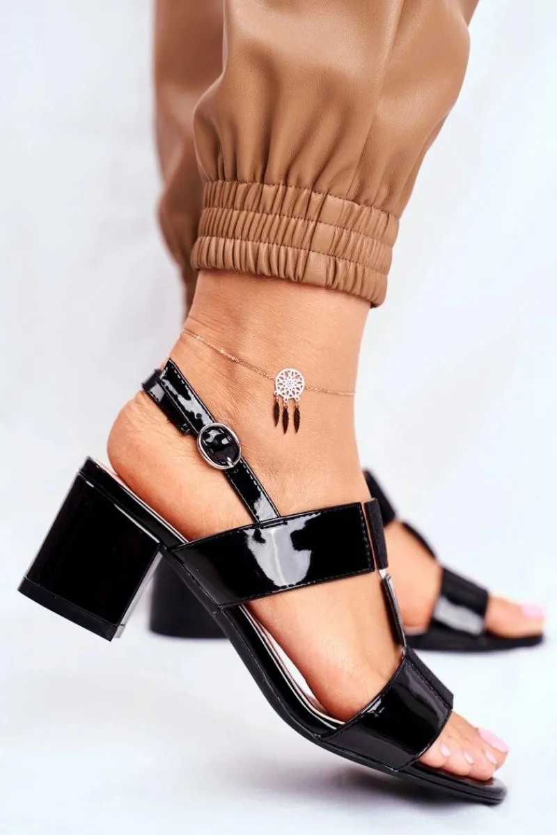 Sandały Na Obcasie>Buty Sergio Leone Sandały Damskie Sergio Leone Lakierowane Czarne SK910