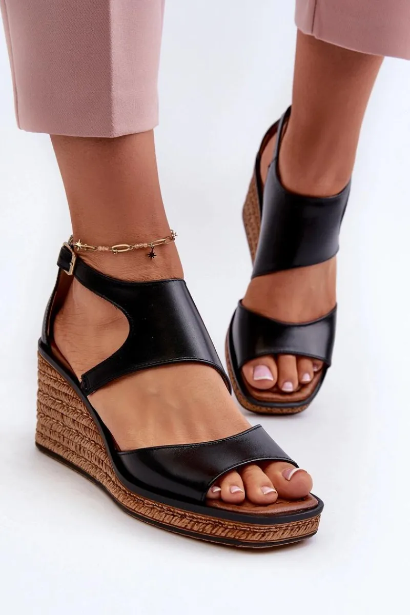 Discount Maciejka Sandały Damskie Skórzane Na Koturnie 06657-01 Czarne