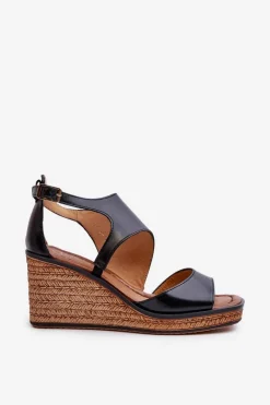 Discount Maciejka Sandały Damskie Skórzane Na Koturnie 06657-01 Czarne