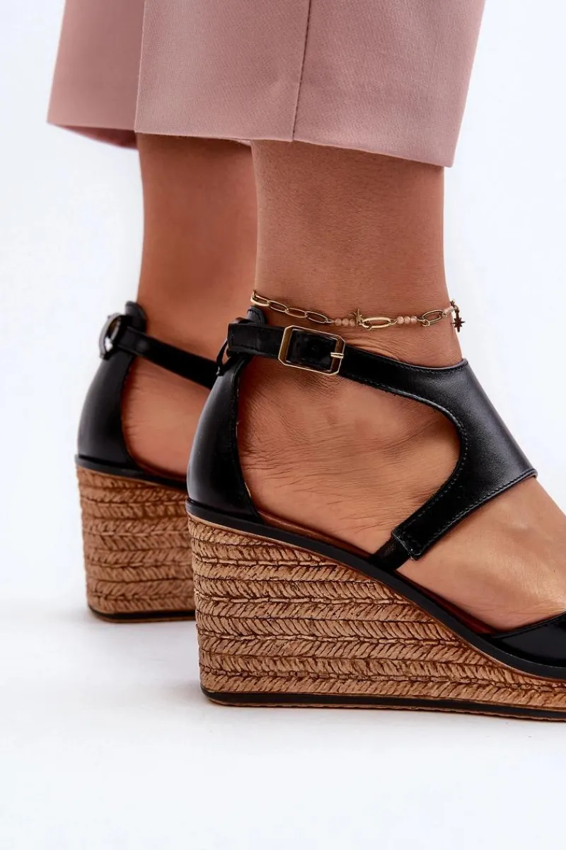 Discount Maciejka Sandały Damskie Skórzane Na Koturnie 06657-01 Czarne