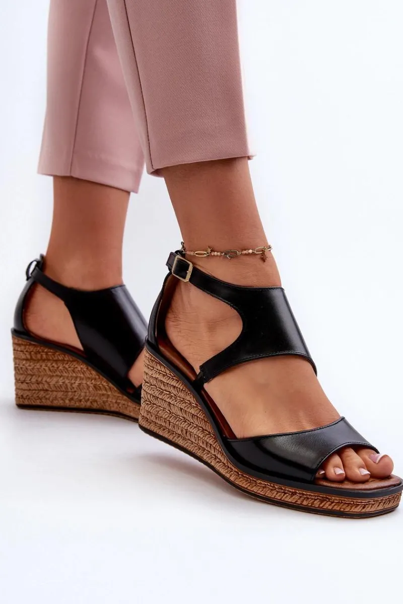 Discount Maciejka Sandały Damskie Skórzane Na Koturnie 06657-01 Czarne