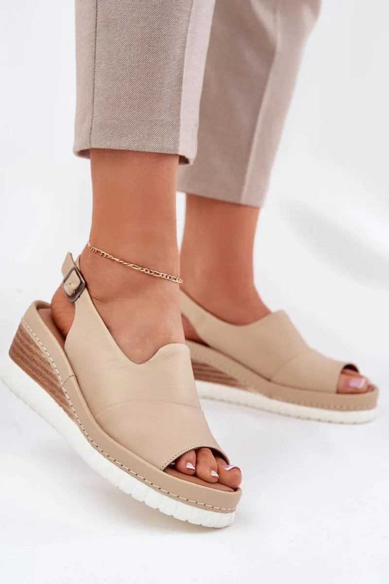 Sandały Na Koturnie>Artiker Sandały Damskie Skórzane Na Koturnie 56C0919 Beżowe Beżowy