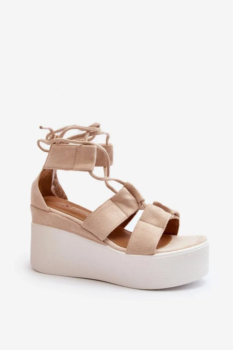 New Boto Sandały Damskie Wiązane Beżowe Helavi