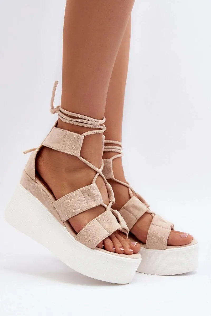 New Boto Sandały Damskie Wiązane Beżowe Helavi