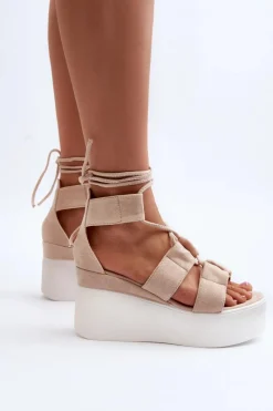 New Boto Sandały Damskie Wiązane Beżowe Helavi